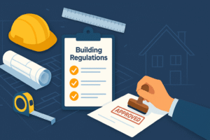 Building Regulations checklist and Approved stamp illustration