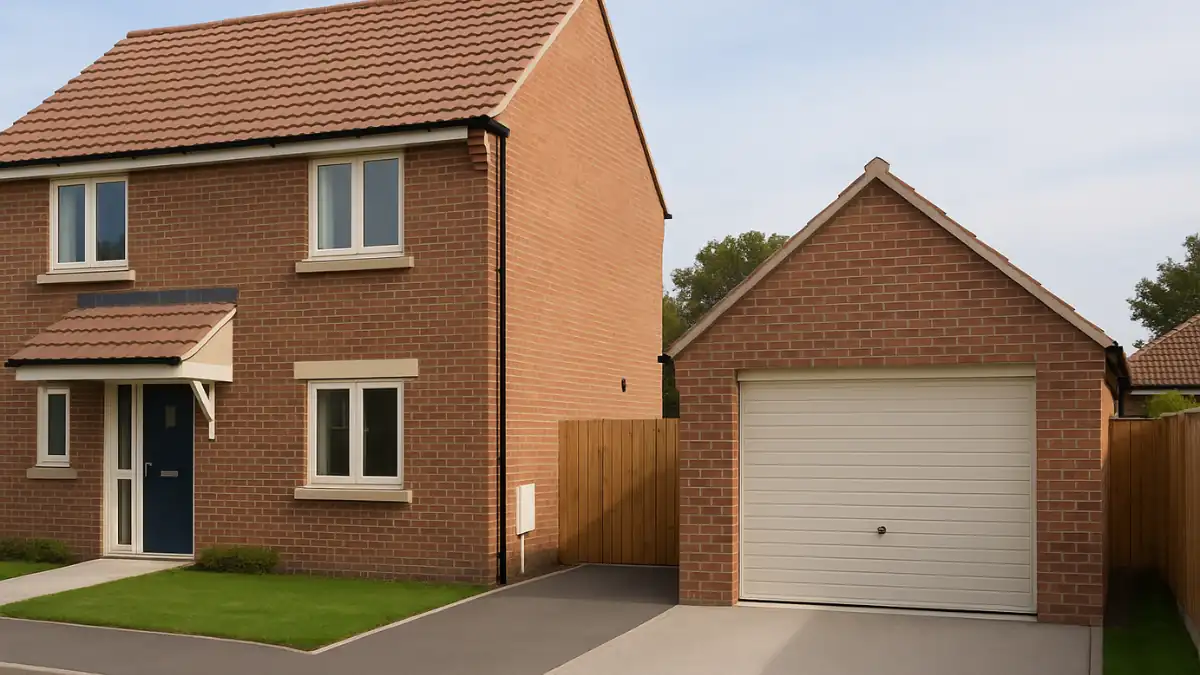 Modern UK home with a detached garage, illustrating compliant design and placement—ideal for articles answering “Can I build a garage without planning permission