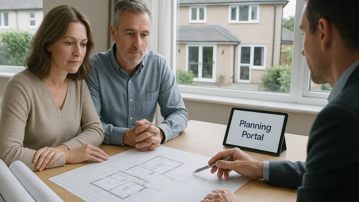 A couple discusses with an architect When Planning Permission is Required.