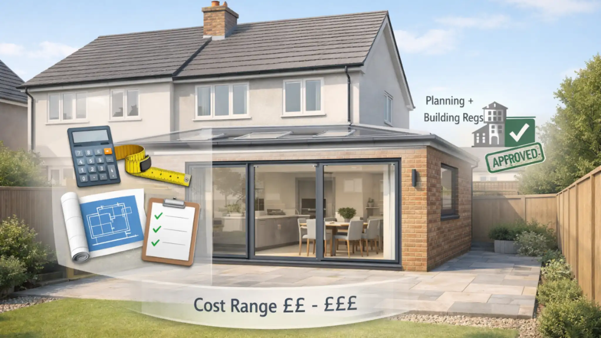 How Much are Extensions UK – modern rear home extension with planning approval, building regulations and estimated cost range.