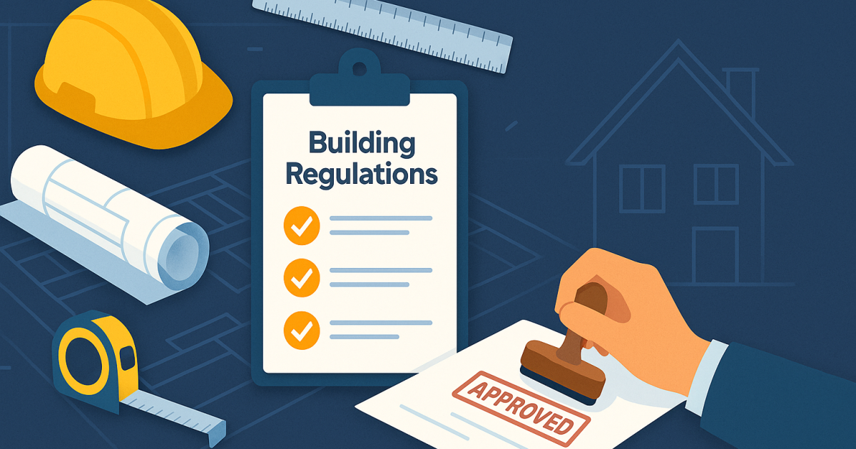 Building Regulations checklist and Approved stamp illustration